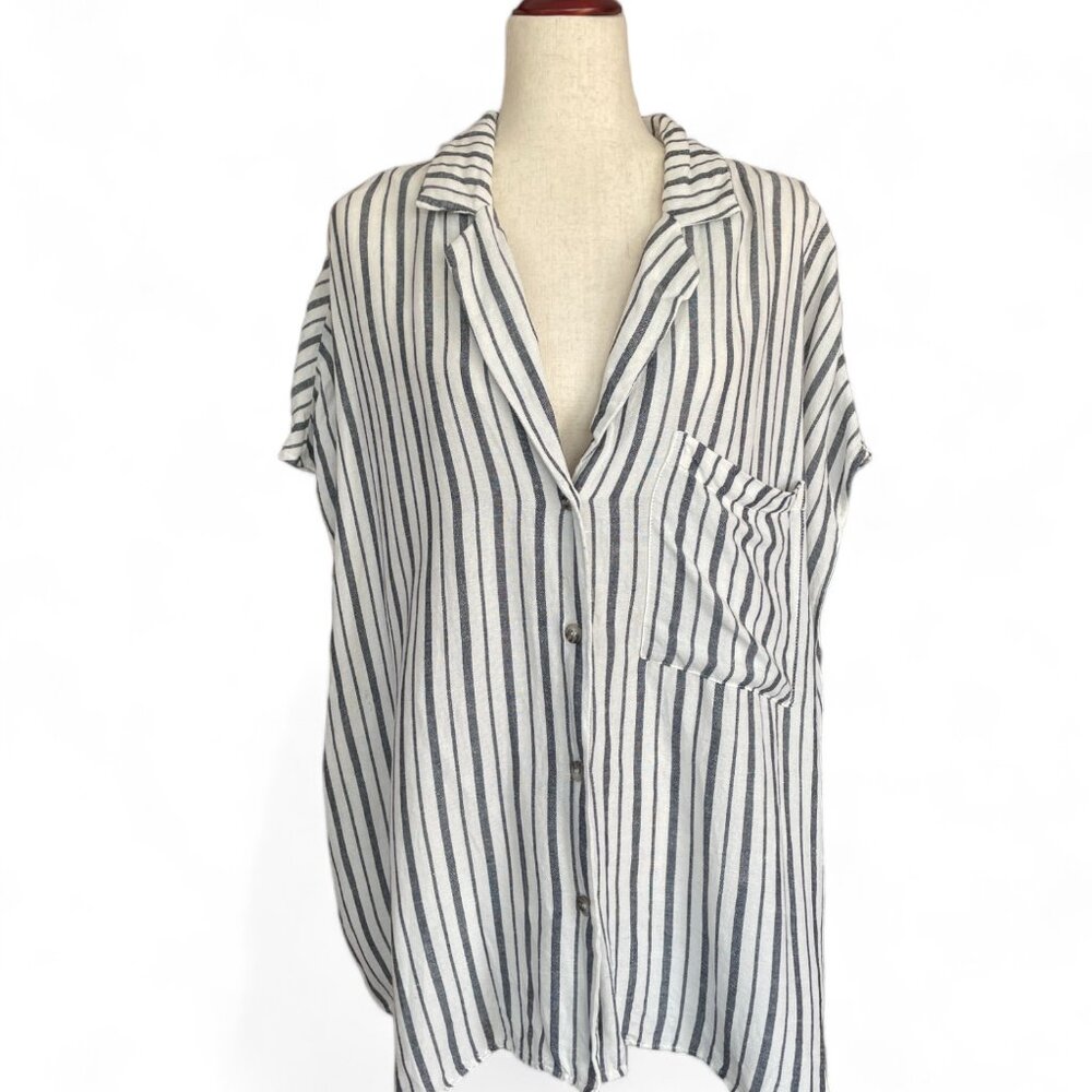 Mango Striped linen-blend shirt White Striped Women Size 16
